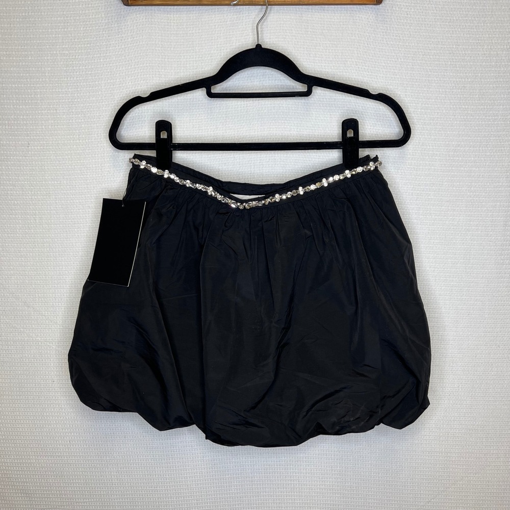 Hyacinth House Black Taffeta Camila Embellished Bubble‎ Mini Skirt Womens Medium